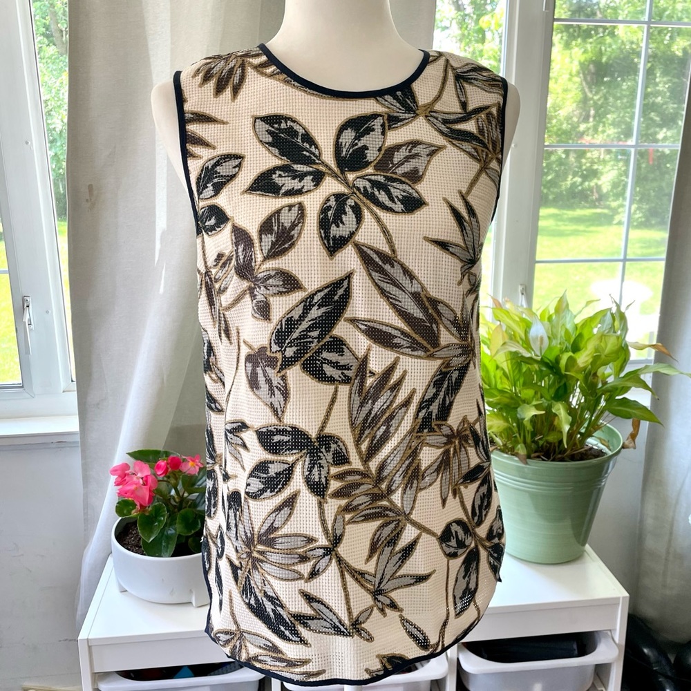 J.Crew NWT Gold-Foil Leaf Top with Neon Zip
